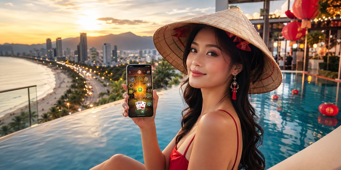 Người dùng tại Đà Nẵng đội nón lá tham gia trò chơi bài và cược trực tuyến buổi tối