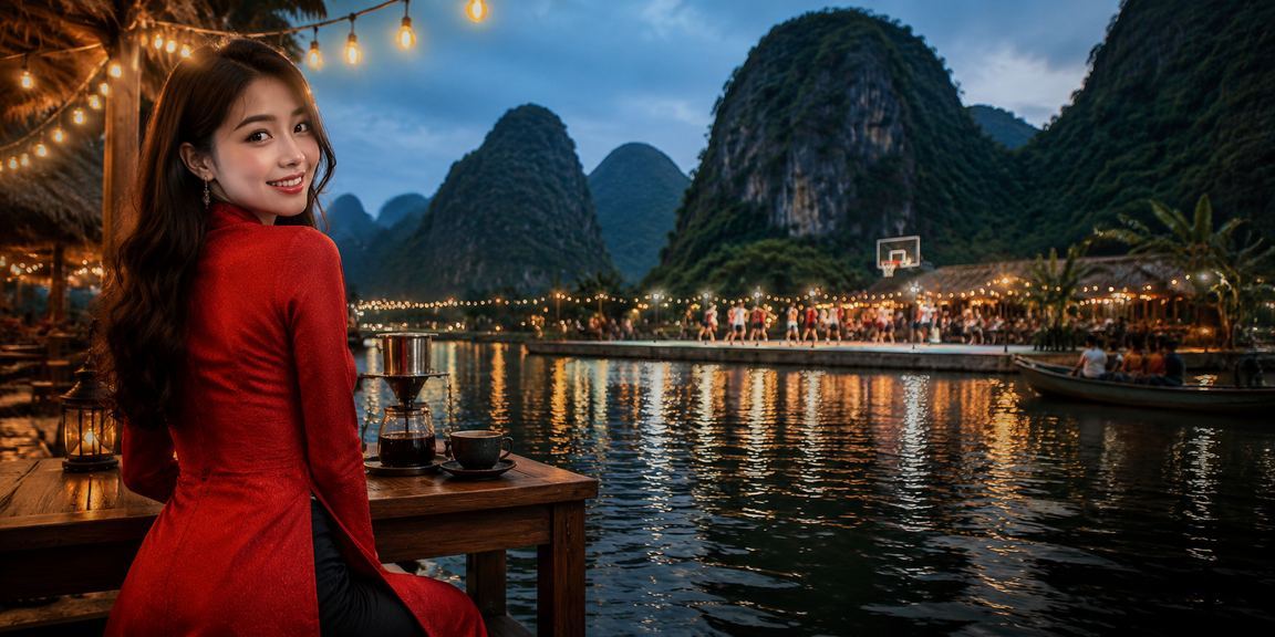 Người chơi theo dõi kết quả cá cược bóng rổ tại Ninh Bình với áo dài truyền thống
