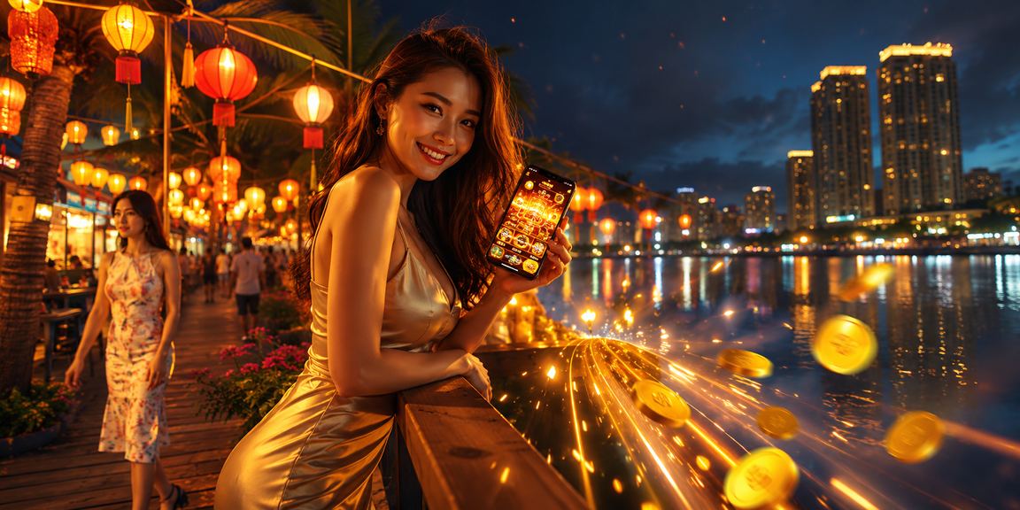 Người dùng tại Phú Quốc chơi casino trên điện thoại tại chợ đêm